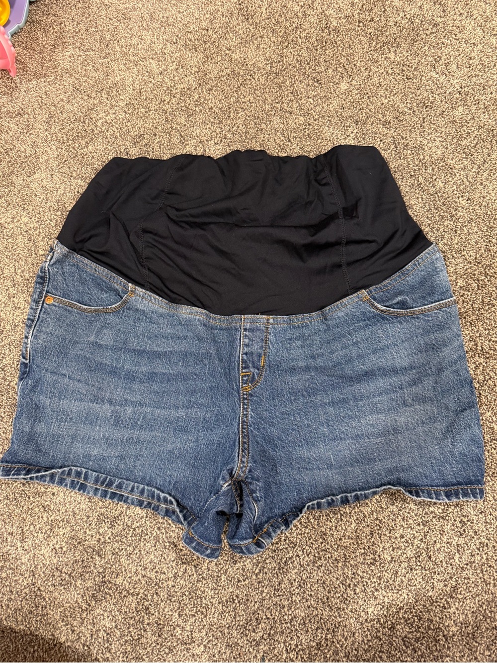 Isabel Maternity by Ingrid & Isabel Blue Denim Shorts with Black Waist Panel